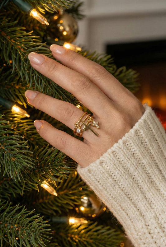 Bague Crux - Bague ajustable breloques croix - Acier inoxydable