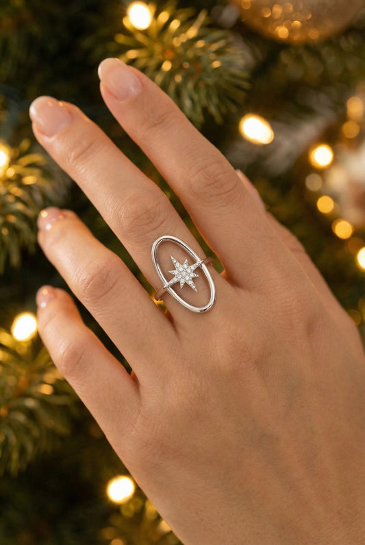 Bague Stella - Bague ajustable étoile scintillante - Acier inoxydable
