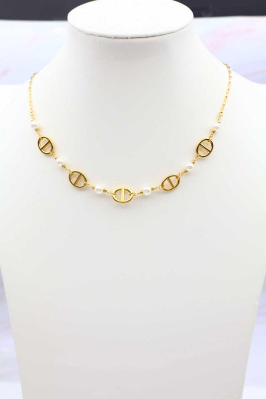 Collier perle au motif maille marine en acier inoxydable