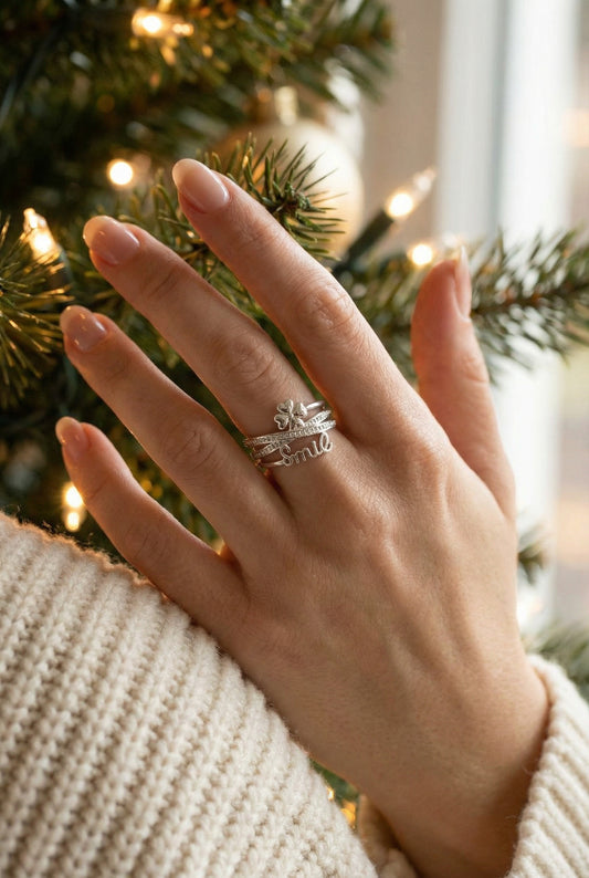 Bague Smile - bague ajustable trèfle - Acier inoxydable