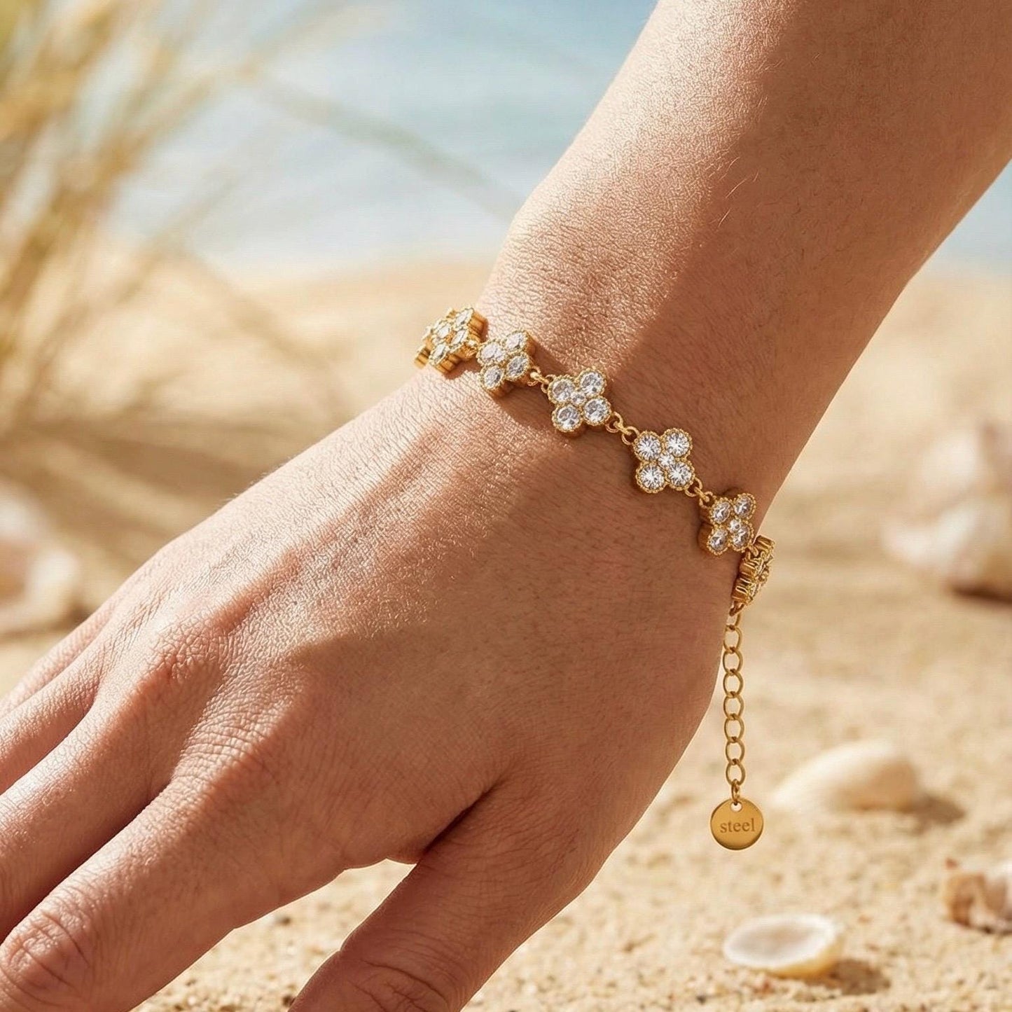 Bracelet Monaco - Bracelet trèfles zircon - Acier inoxydable