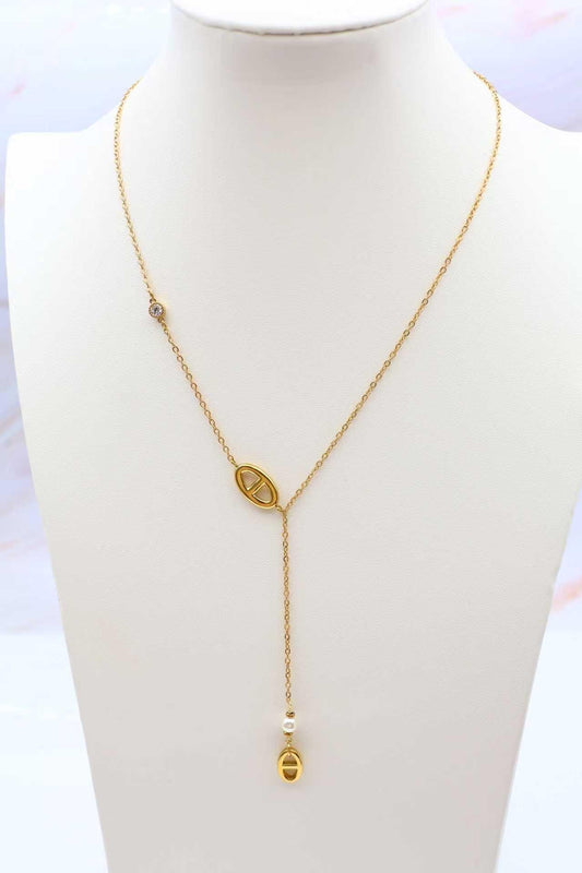 Collier en Y au motif maille marine en acier inoxydable doré