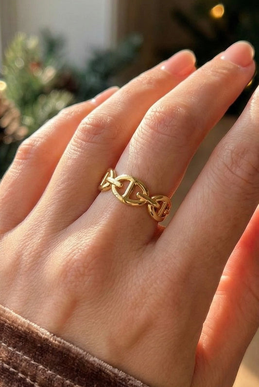 Bague Zoé - Bague réglable maille marine en acier inoxydable