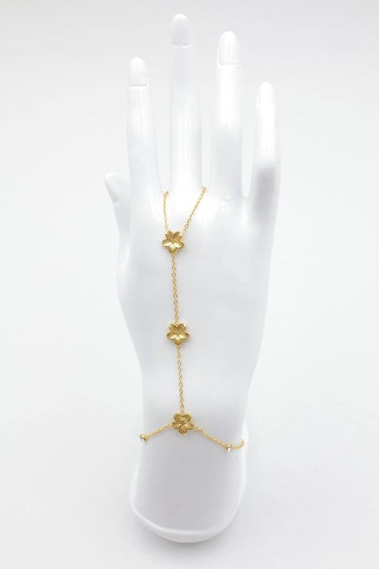 bracelet de main en acier inoxydable doré avec motif fleurs