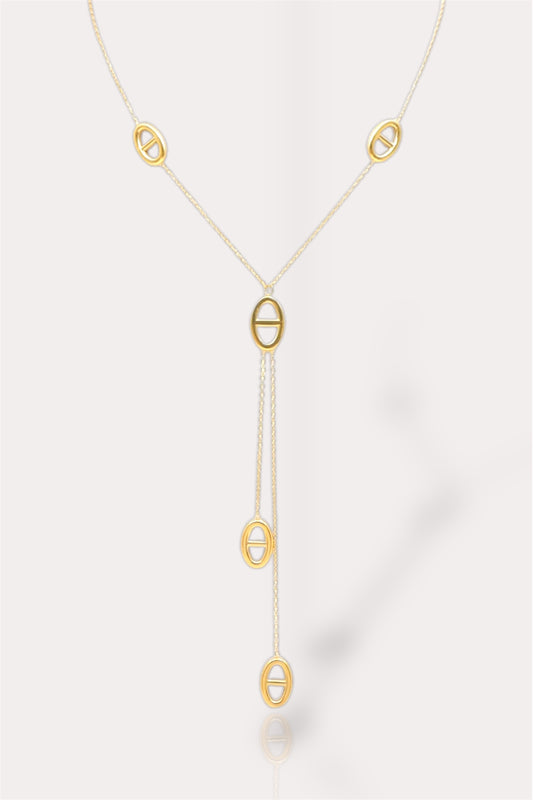 Collier en Y double maille marine en acier inoxydable doré