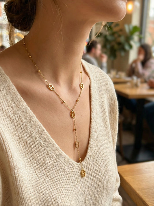 Collier Y maille marine en acier inoxydable