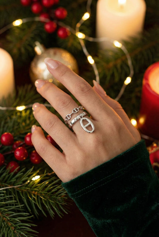 Bague Maia - Bague breloque maille marine - Acier inoxydable