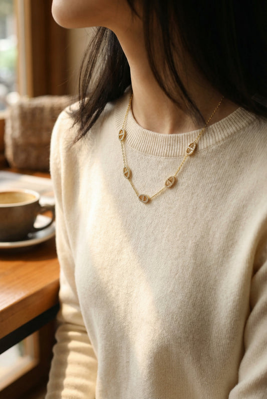 Collier maille marine strass - Acier inoxydable