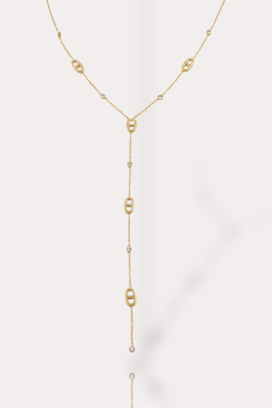 Collier-cravate-femme-maille-marine-et-cristaux-brillants-acier-doré