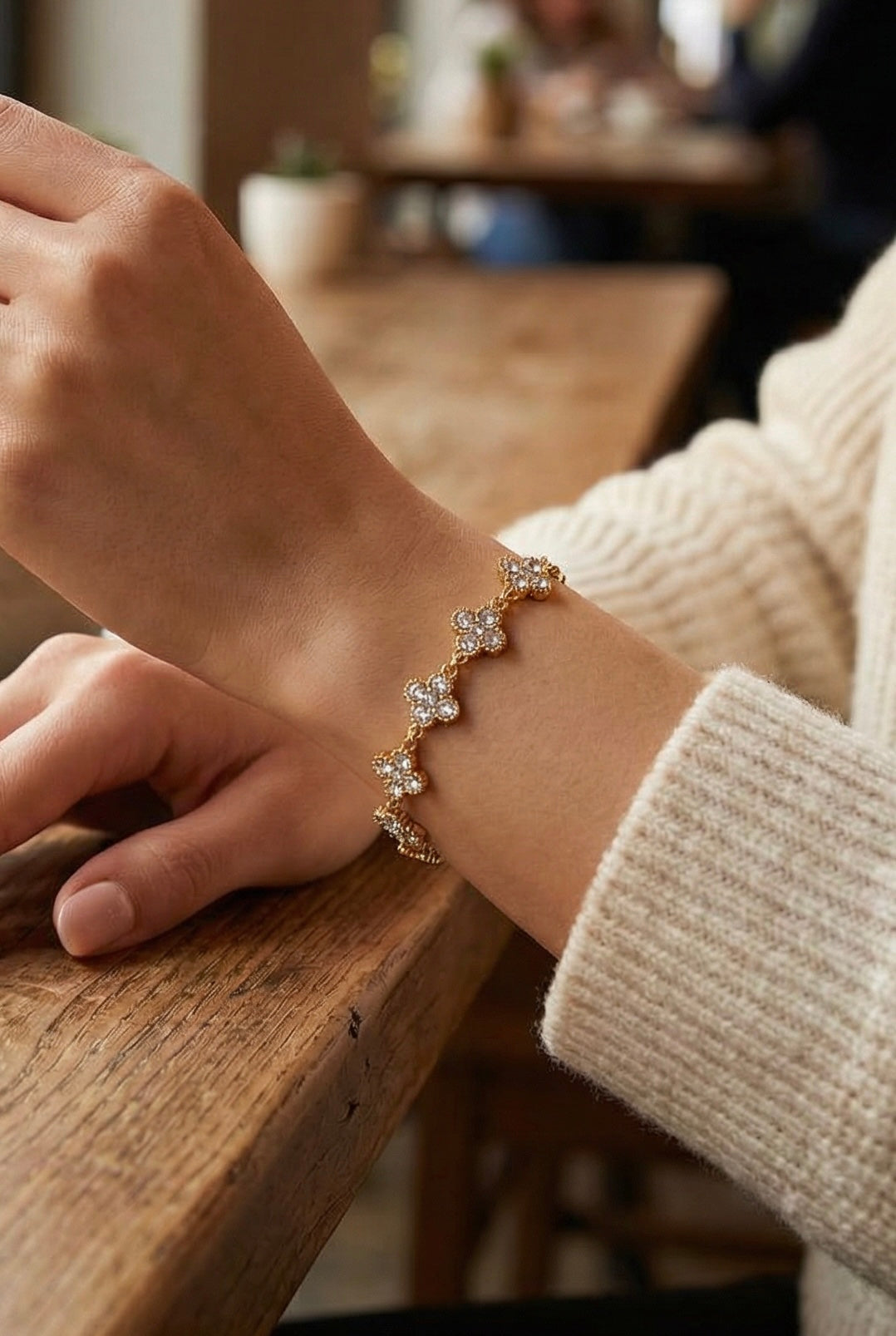 Bracelet Monaco - Bracelet trèfles zircon - Acier inoxydable