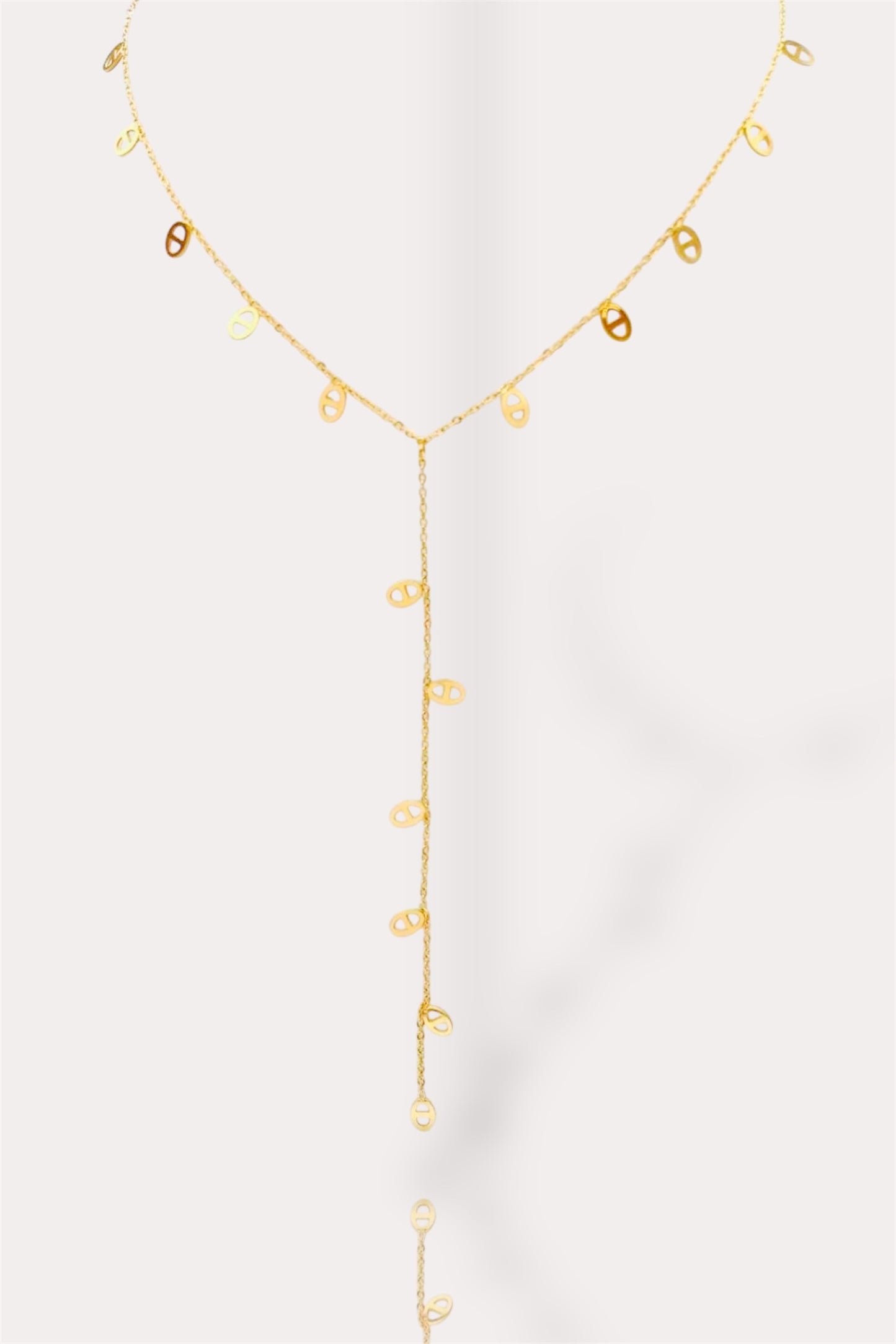 Collier Y maille marine en acier inoxydable doré