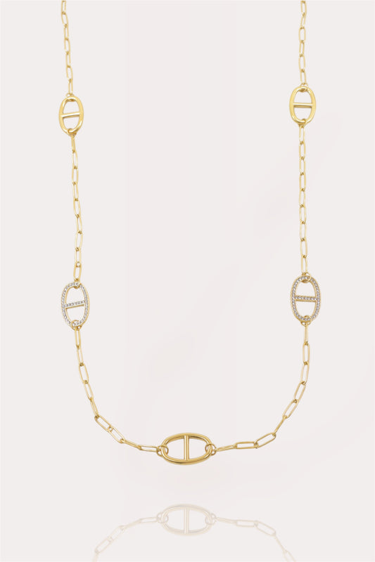 Sautoir Maeva - Collier Sautoir Maille Marine avec strass - Acier inoxydable