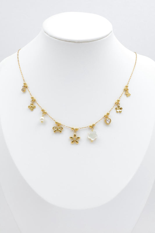 Collier fine breloque fleurie en acier inoxydable doré