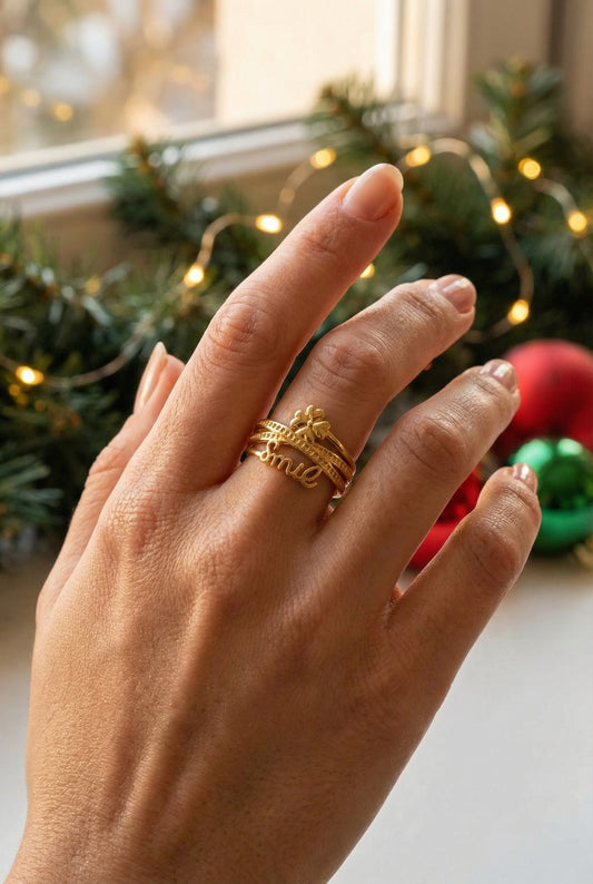 Bague Smile - bague ajustable trèfle - Acier inoxydable