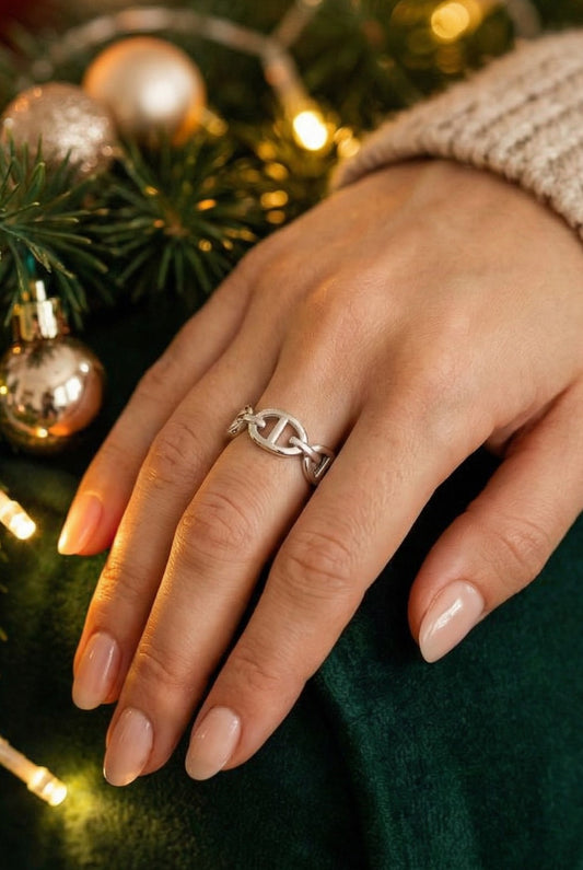 Bague Zoé - Bague réglable maille marine en acier inoxydable