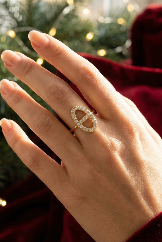 Bague Emma - Bague maille marine strass en acier inoxydable