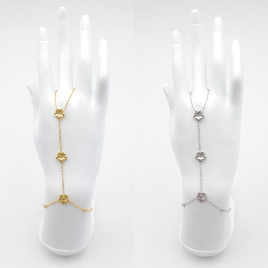 bracelet de main en acier inoxydable doré avec motif fleurs