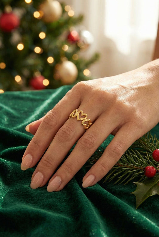 Bague Luvia - Bague ajustable à cœurs - Acier Inoxydable