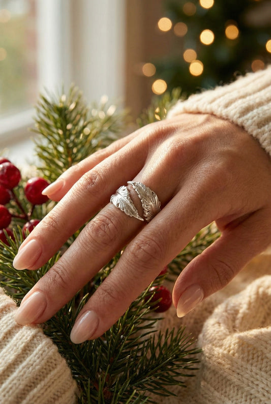 Bague Sylva - Bague réglable  à motif feuilles - Acier inoxydable
