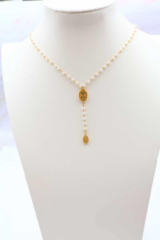 Collier perle en Y au motif maille marine en acier inoxydable