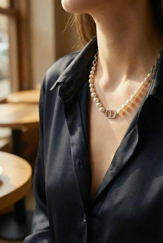 Collier Dania - Collier perle maille marine - Acier inoxydable