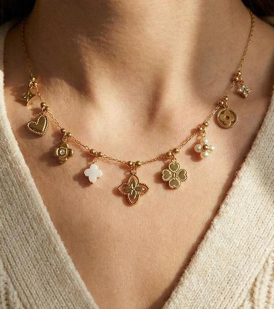 Collier fine breloque bohème en acier inoxydable doré