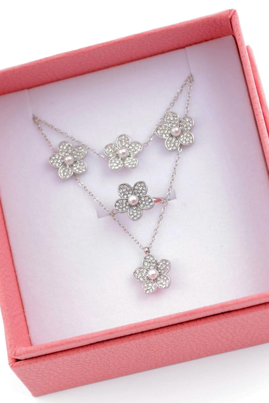 Parure de 4 bijoux: collier, bracelet, boucle et bague en acier inoxydable